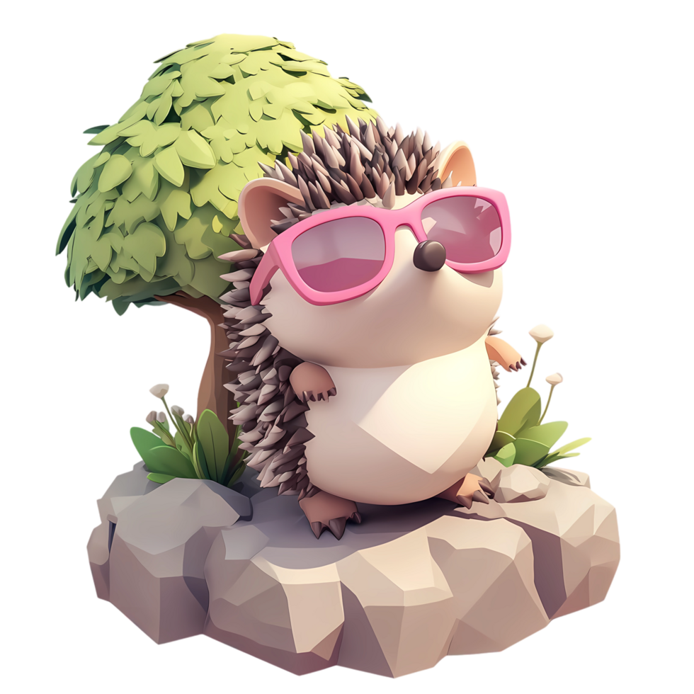 a hedgehog wearing sunglasses and sitting on a rock png