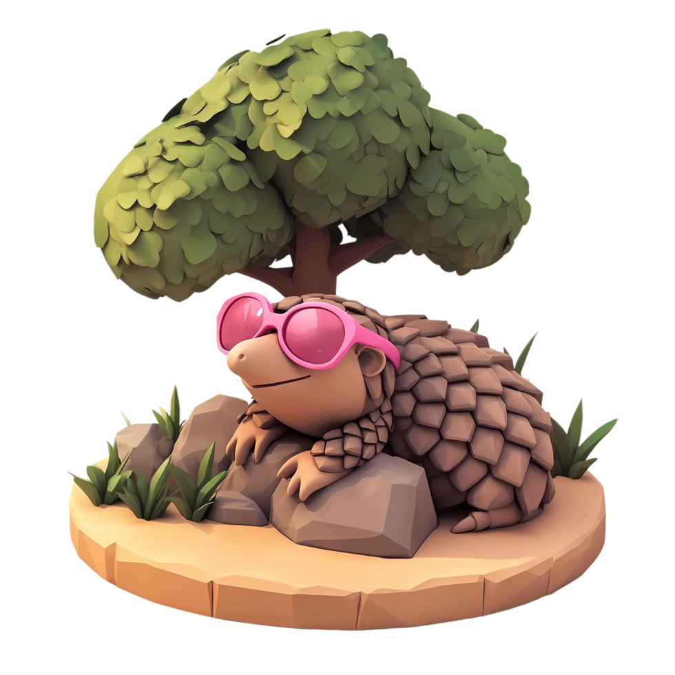 a cartoon pangolin wearing sunglasses sitting on a rock png