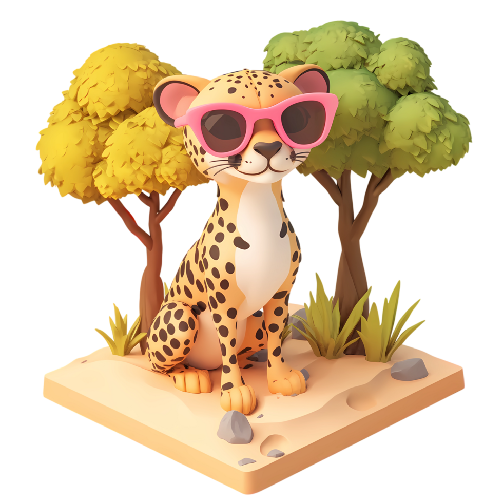 cheetah in sunglasses sitting on a rock with trees png