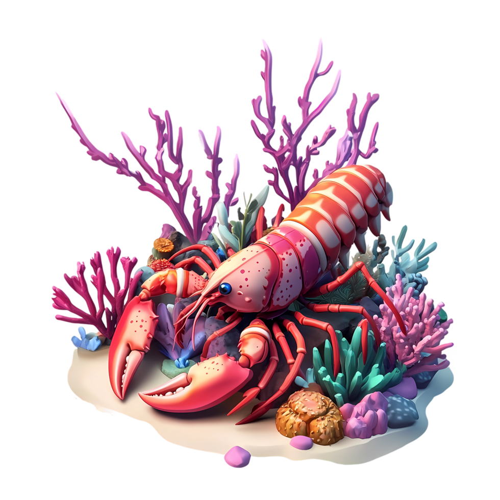 lobster on coral reef, transparent background png