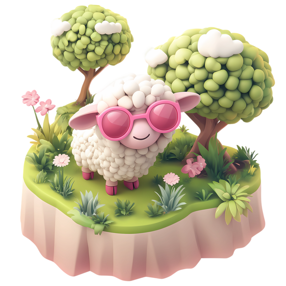 3d sheep with sunglasses on a small island png