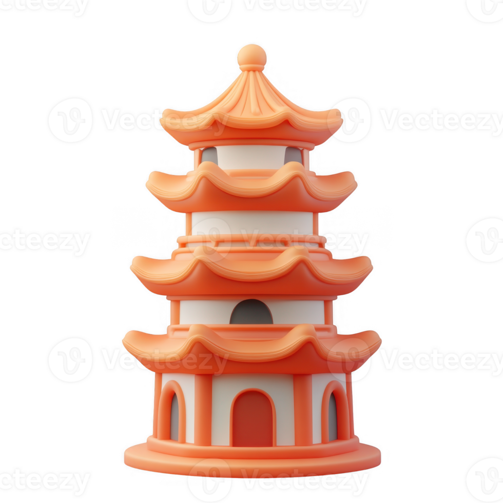 3d icon charming pink pagoda icon with flying birds, perfect for projects related to asian culture, travel, or architecture Chinese New Year on a transparent background png