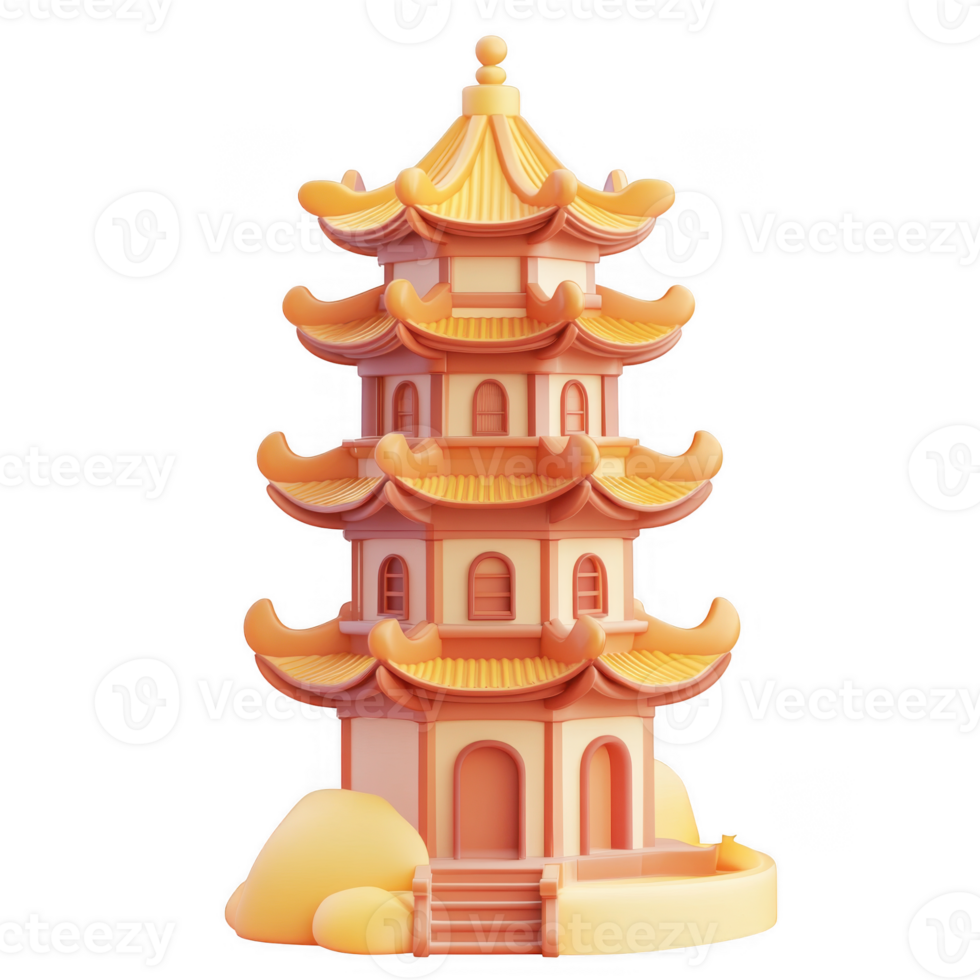 3d icon charming pink pagoda icon with flying birds, perfect for projects related to asian culture, travel, or architecture Chinese New Year on a transparent background png