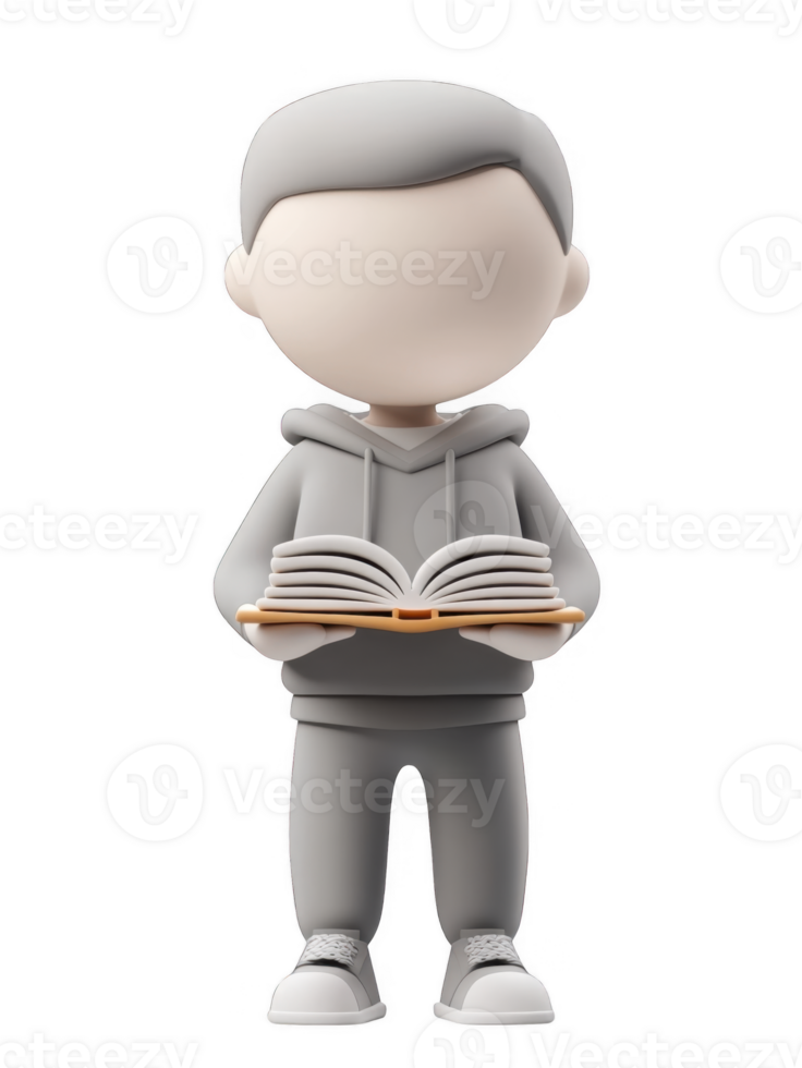 3d icon character student man holding an open book education, promoting education and learning, on a transparent background png