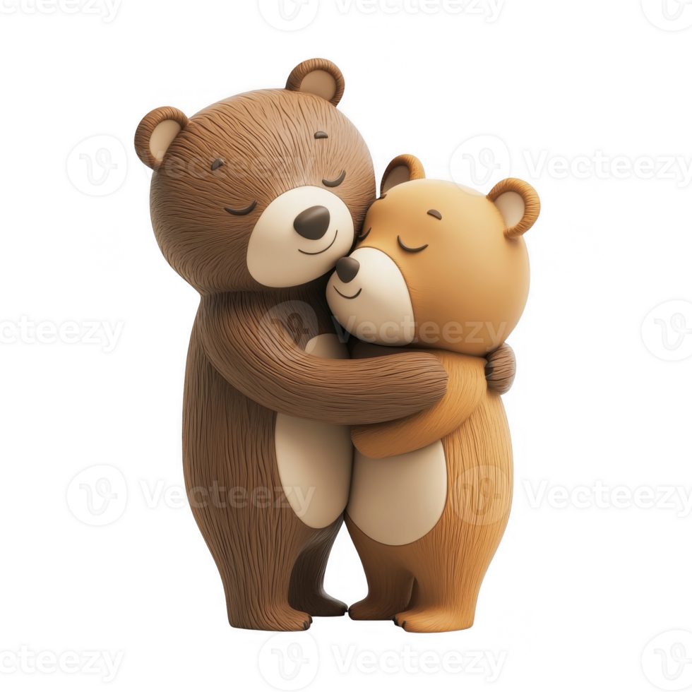 3d icon valentine Two cartoon bears hugging each other on transparent background png