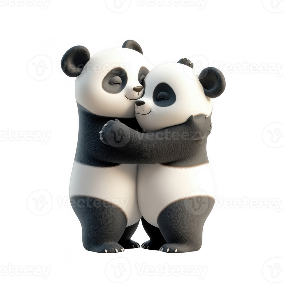 3d icon valentine Adorable panda bears hugging embracing on a clear backdrop, displaying love and affection transparent background png