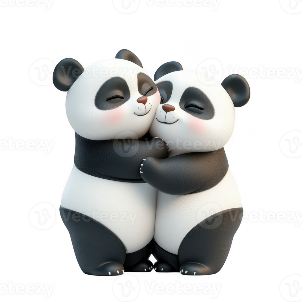 3d icon valentine Adorable panda bears hugging embracing on a clear backdrop, displaying love and affection transparent background png