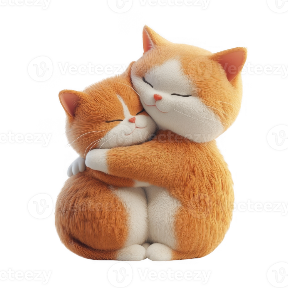 3d icon valentine Two adorable cartoon cats hugging each other on transparent background png