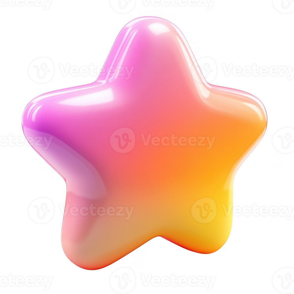 3d icon Isolated glossy star with pink and orange gradient on transparent background, ideal for creative projects png