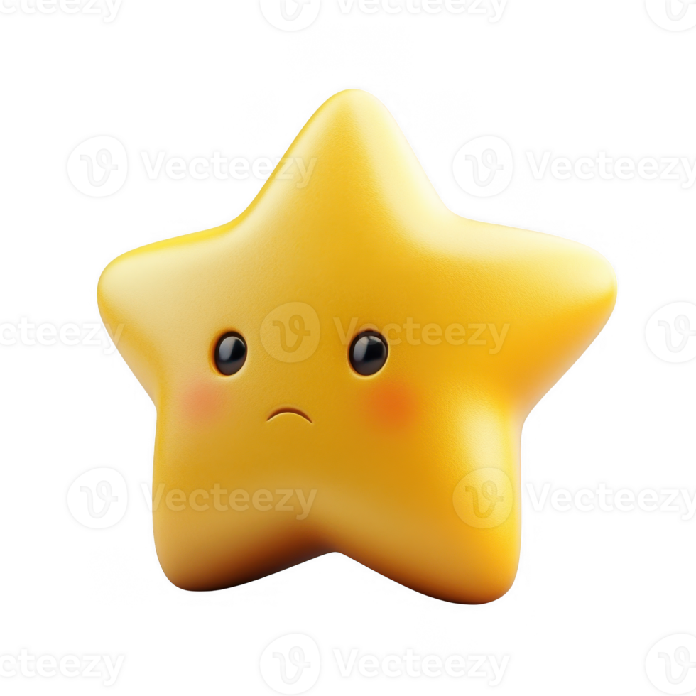 3d icon sad cartoon star emoji perfect for expressing disappointment or negative feedback on transparent background png