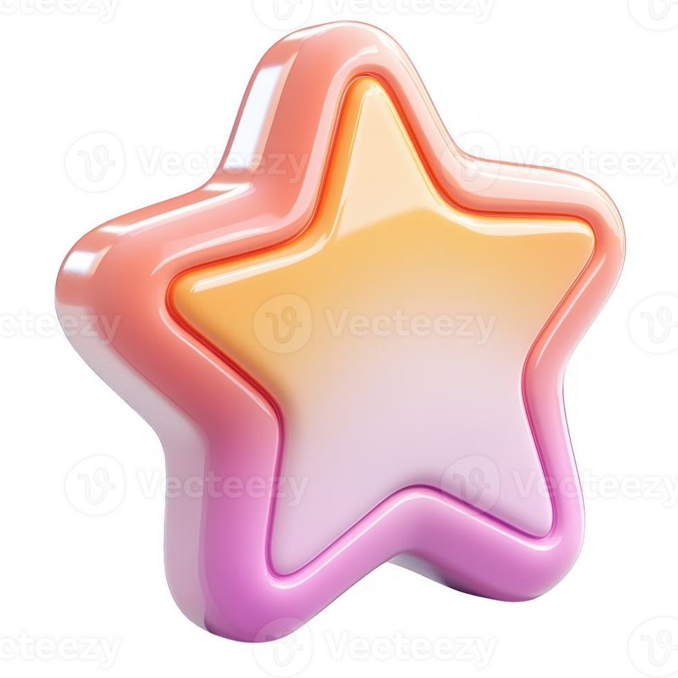 3d icon Isolated glossy star with pink and orange gradient on transparent background, ideal for creative projects png