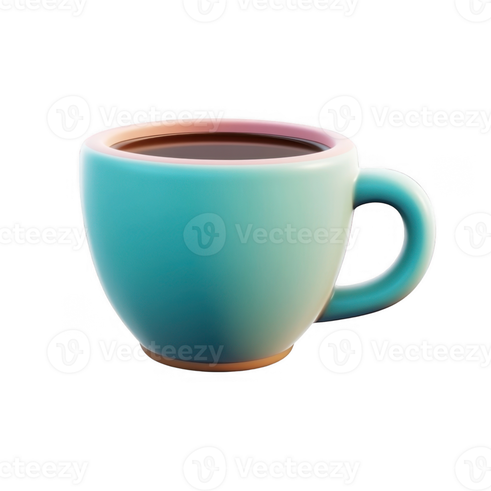 3d icon light blue coffee cup with dark coffee, isolated on a transparent background, ideal for illustrations and icons png