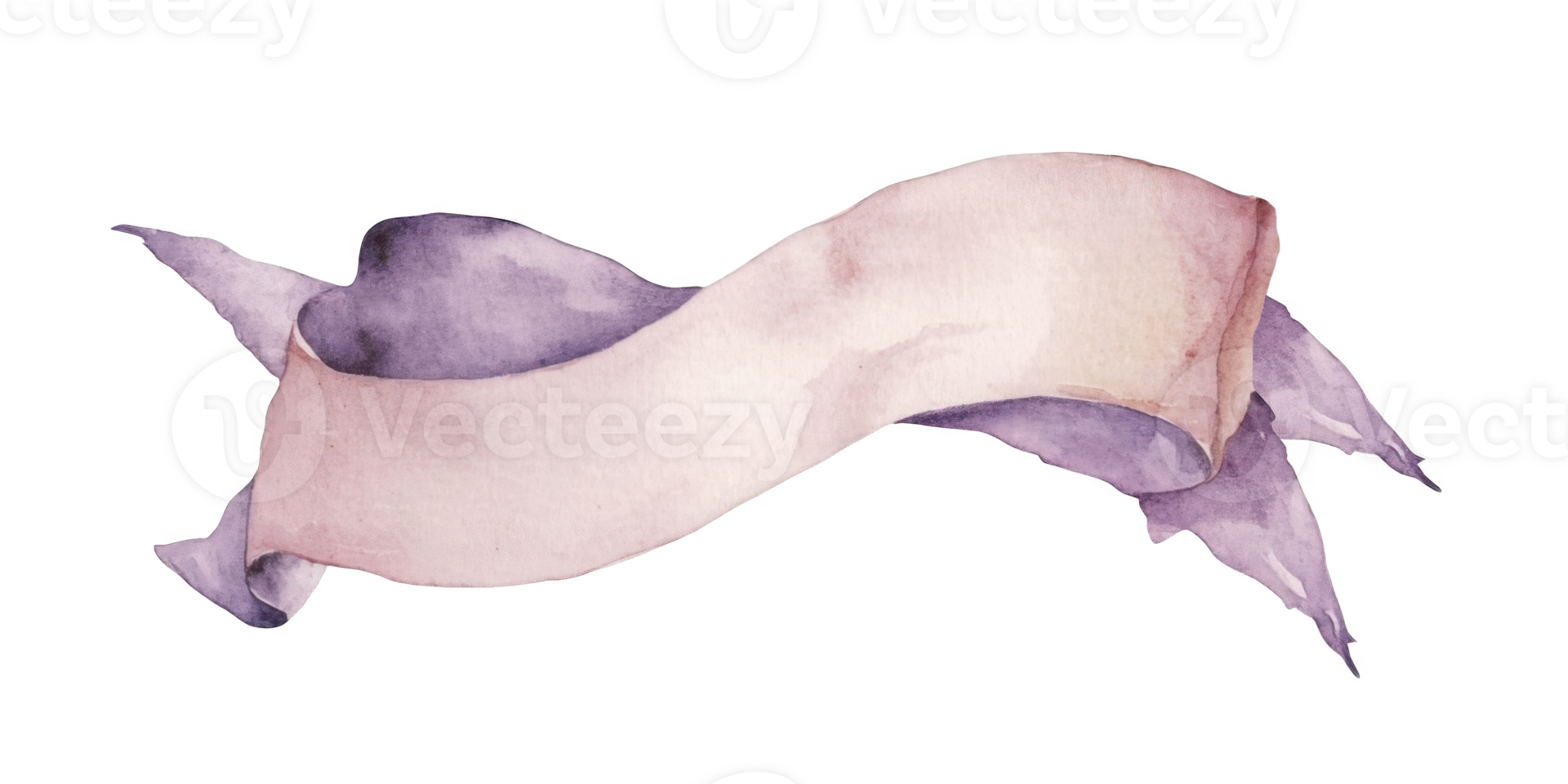 Lilac watercolor Vintage ribbon banner isolated on transparent background, ideal for adding a touch of elegance to designs, invitations, and creative projects png