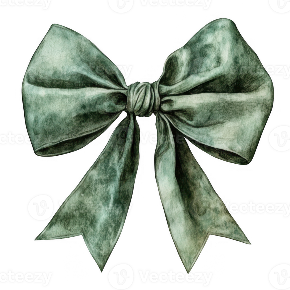 Dark green watercolor bow ribbon, hand painted with refined detail, lending artistic elegance to graphic design elements png