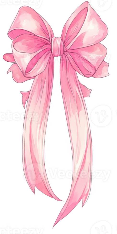 Elegant pink bow ribbon painted with watercolors, isolated on a transparent background, perfect for adding a touch of femininity to designs png