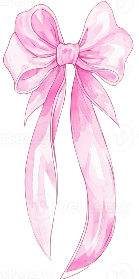 Elegant pink bow ribbon painted with watercolors, isolated on a transparent background, perfect for adding a touch of femininity to designs png