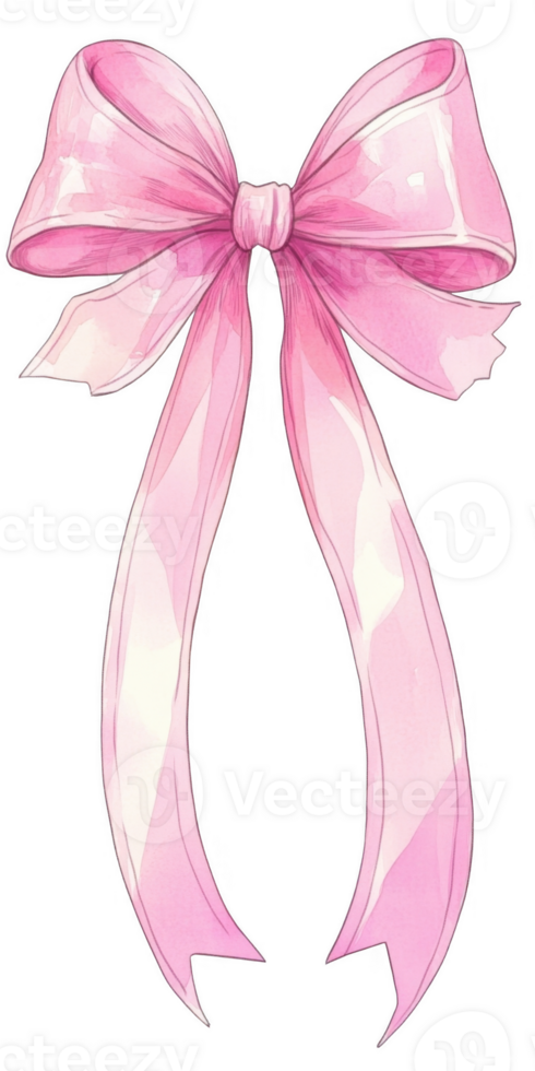 Elegant pink bow ribbon painted with watercolors, isolated on a transparent background, perfect for adding a touch designs png