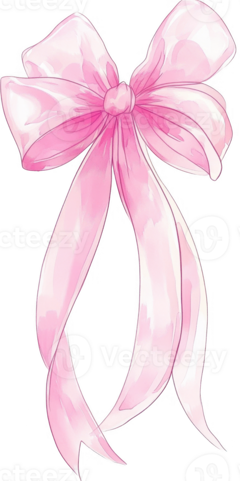Elegant pink bow ribbon painted with watercolors, isolated on a transparent background, perfect for adding a touch designs png