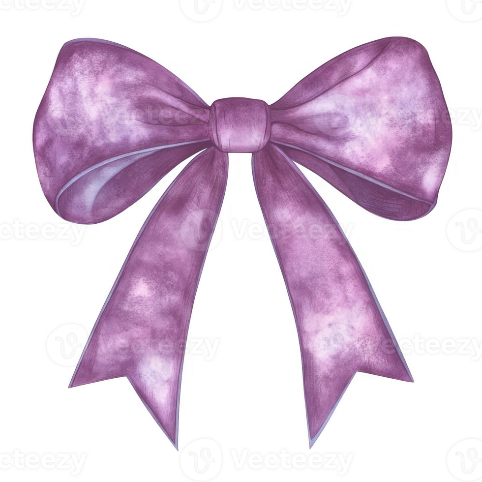 Elegant lilac bow ribbon painted with watercolors, isolated on a transparent background, perfect for adding a touch of femininity to designs png
