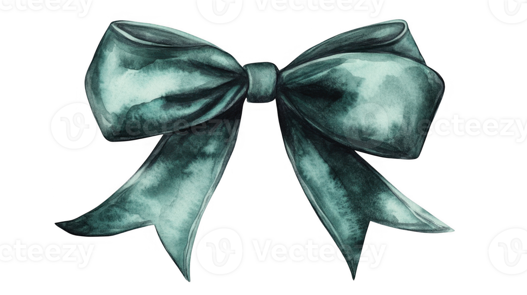 Dark Vintage green watercolor bow ribbon, hand painted with refined detail, lending artistic elegance to graphic design elements isolated on a transparent background png