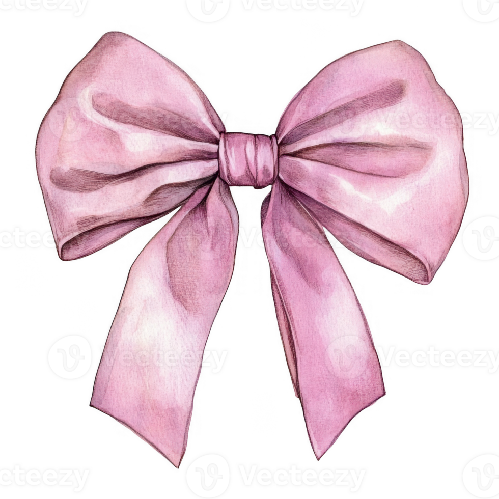 Vintage pink bow ribbon painted with watercolors, isolated on a transparent background, perfect for adding a touch of femininity to designs png