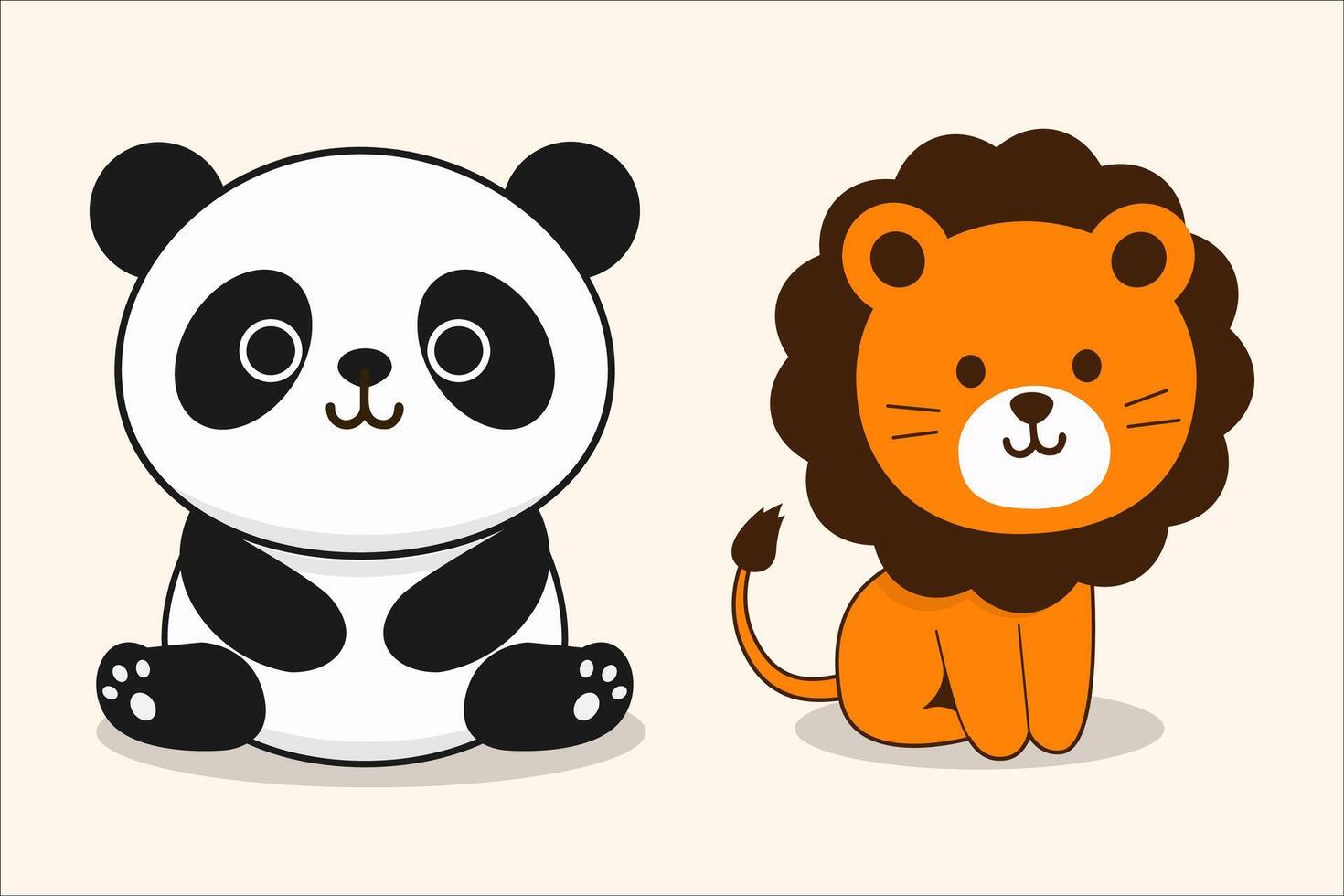 cute illustration of panda and lion vector