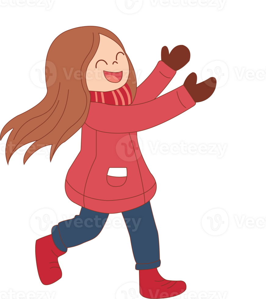 A girl in a red coat is holding a ball png