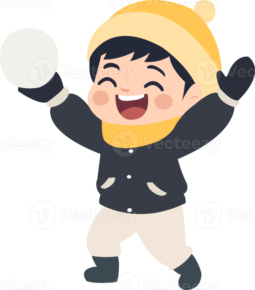 A boy in a winter coat and hat is holding a ball png