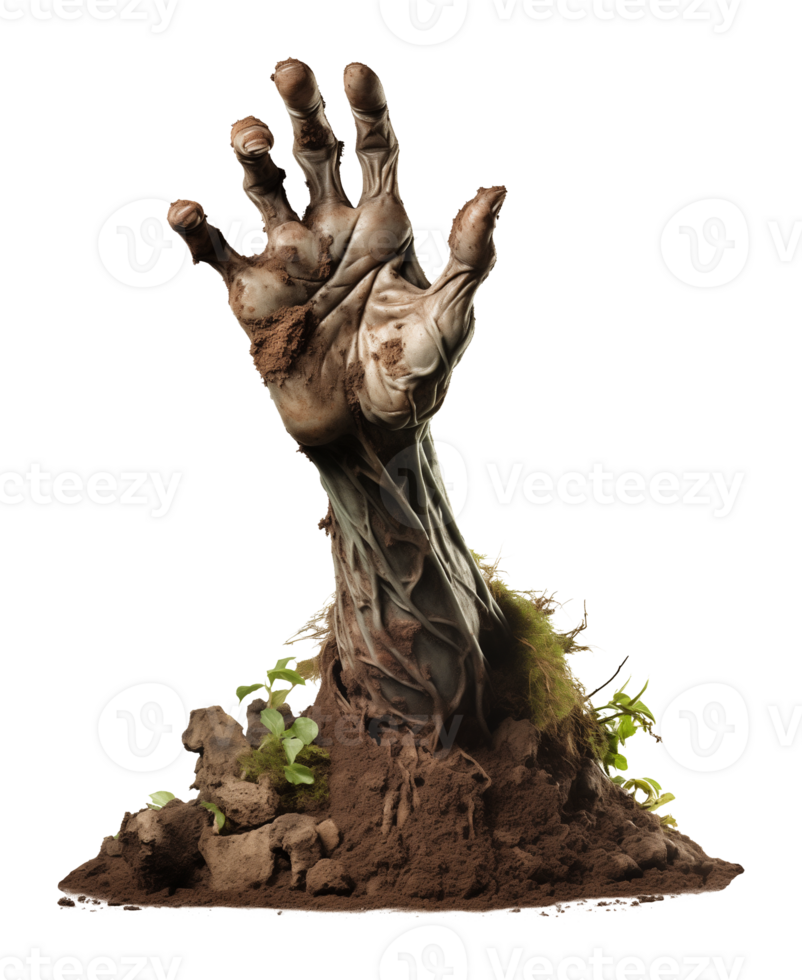 Hand of Zombie Coming Out of the Soil Isolated on Transparent Background png