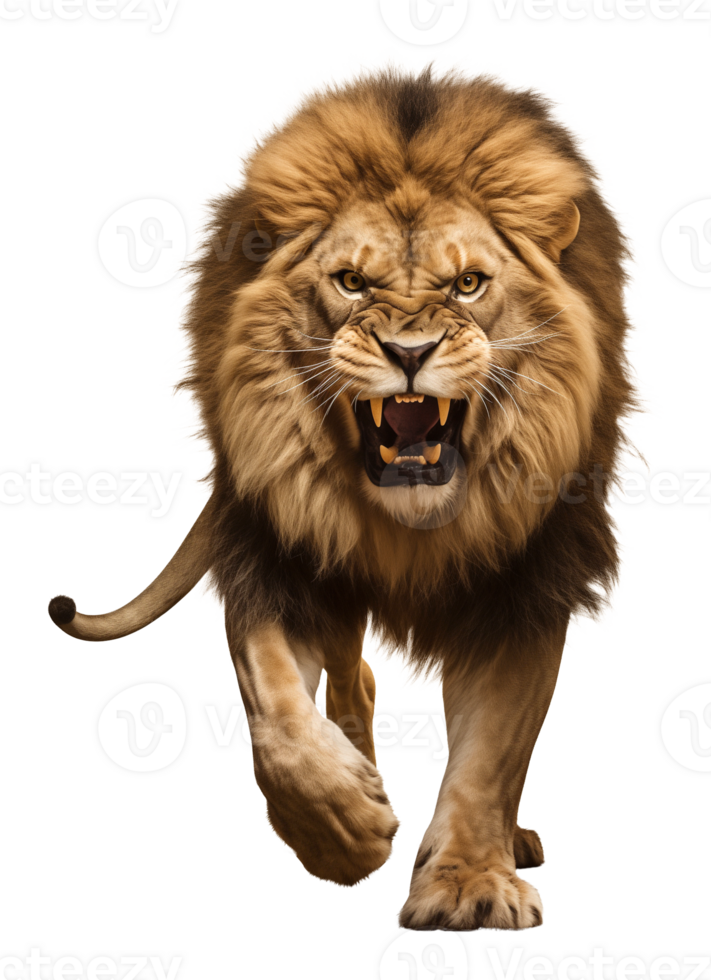 Angry Lion Walking Front View Isolated on Transparent Background png