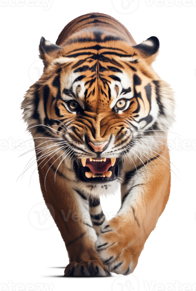 Angry Tiger Walking Front View Isolated on Transparent Background png
