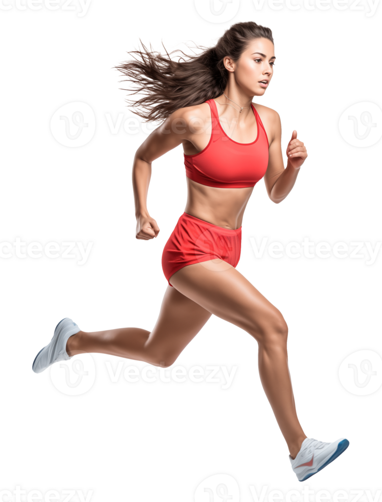 Female Athlete Jogging or Running Side View Isolated on Transparent Background png