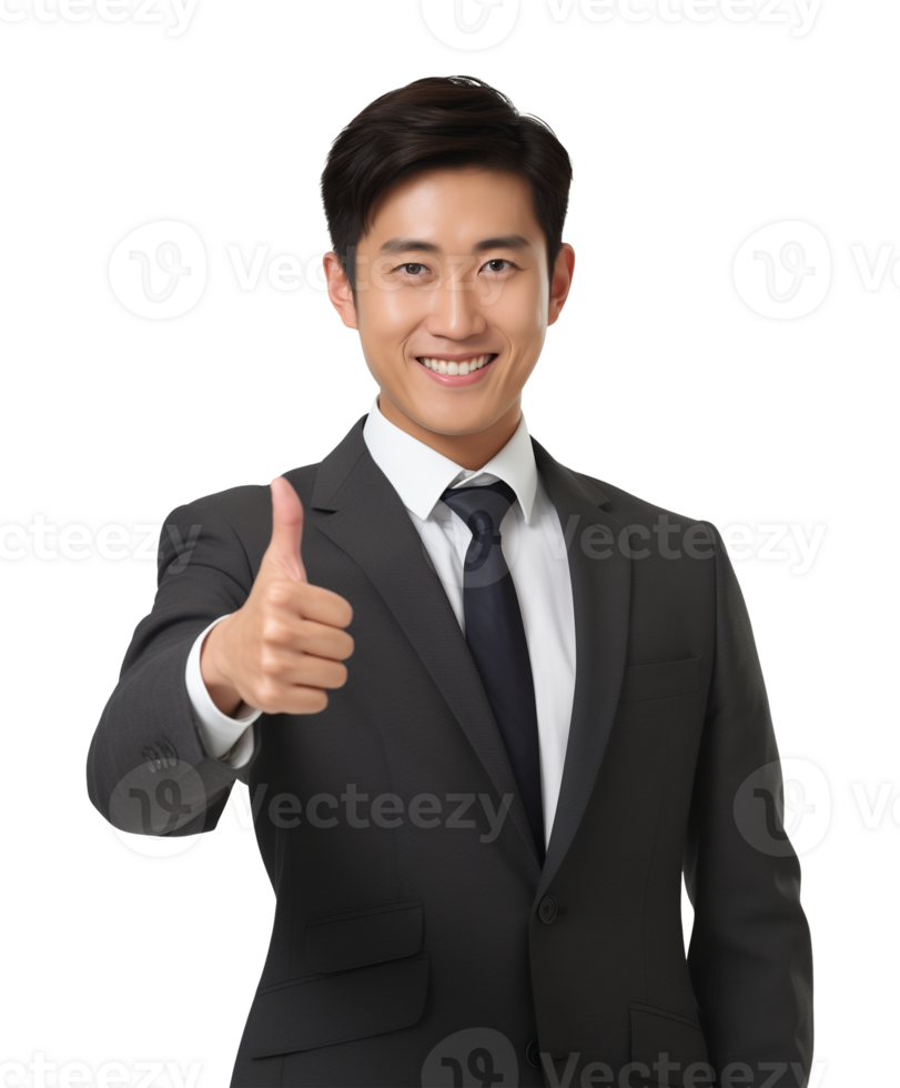 Asian Businessman Thumbs Up Isolated on Transparent Background png