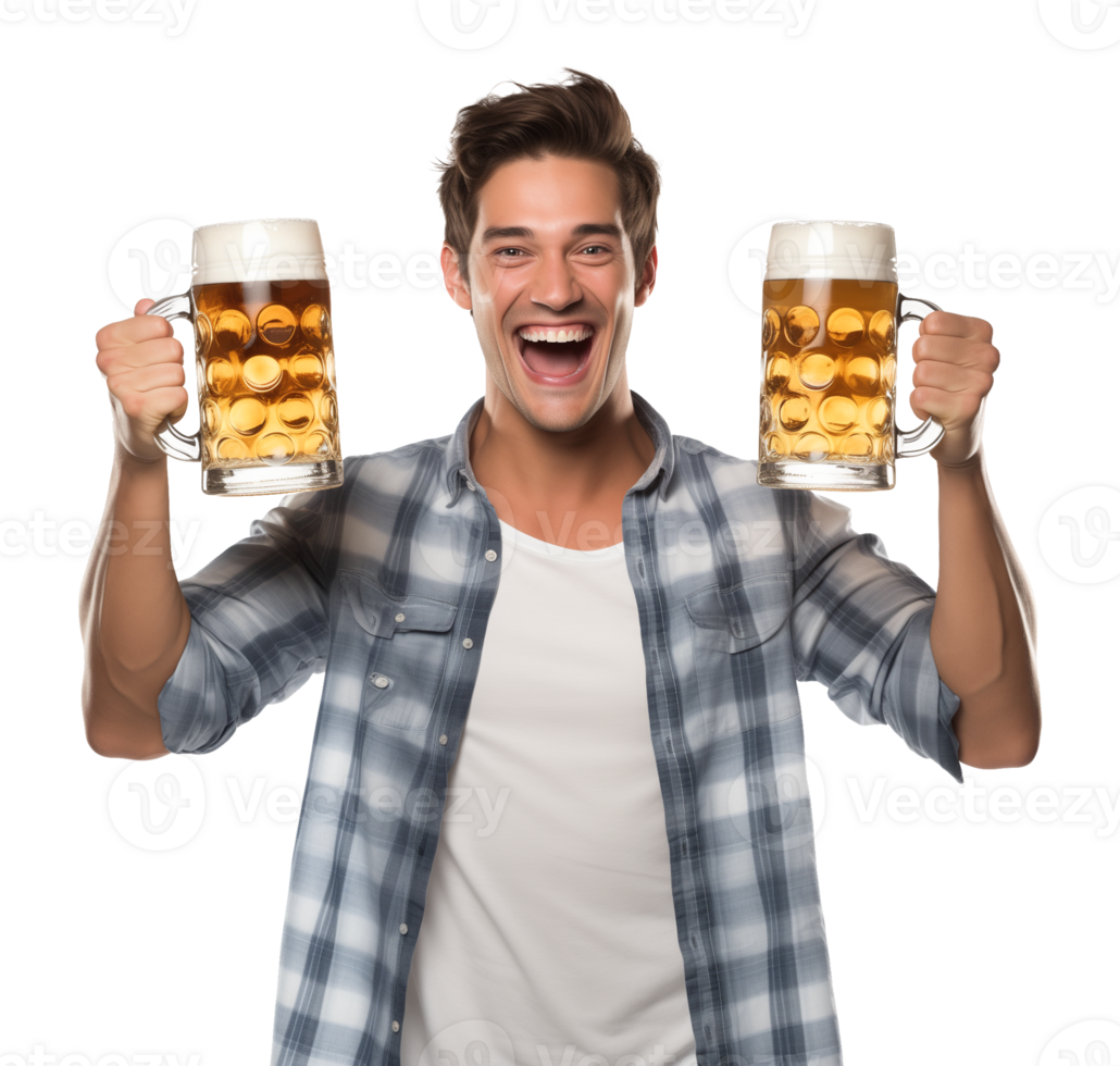Man Holding Beer Mugs Oktoberfest Isolated on Transparent Background png