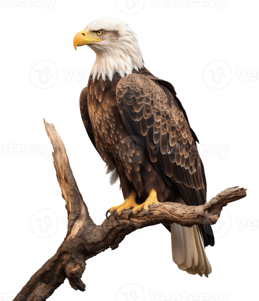 Bald Eagle American on Branch Isolated on Transparent Background png
