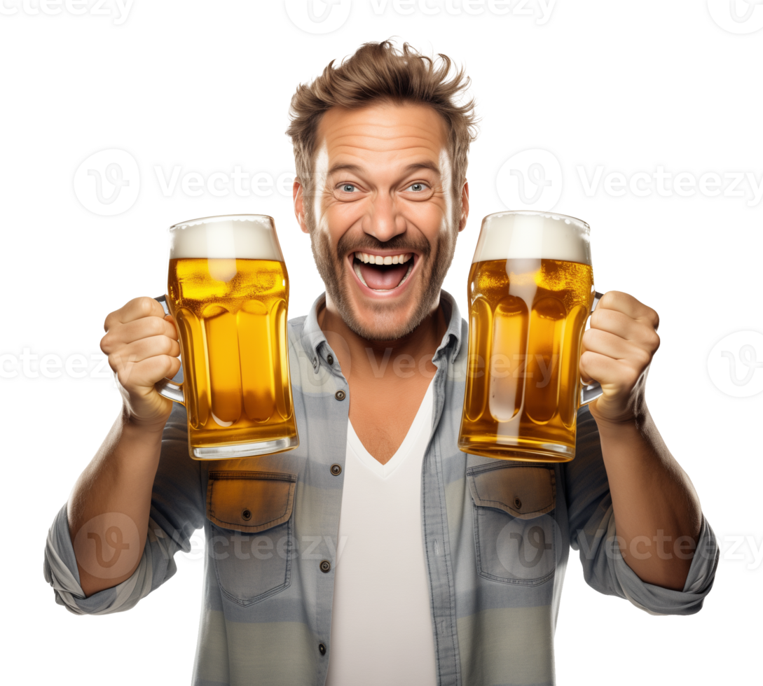 Happy Man Holding Beer Mug Oktoberfest Isolated on Transparent Background png
