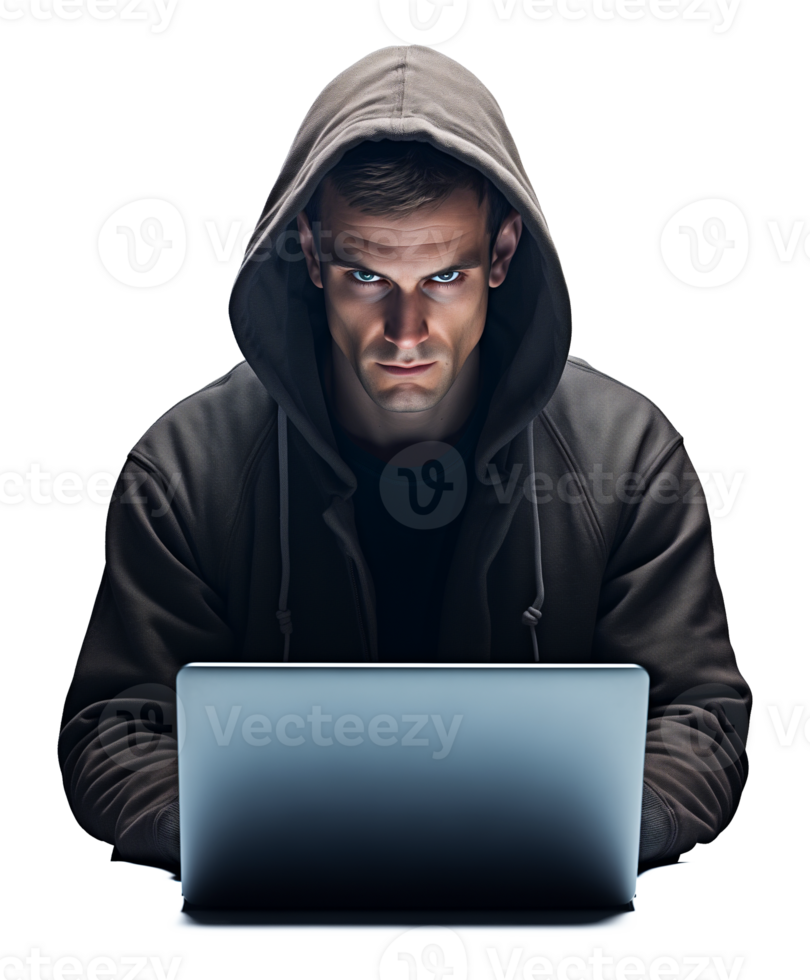 Hacker Using Laptop Isolated on Transparent Background png