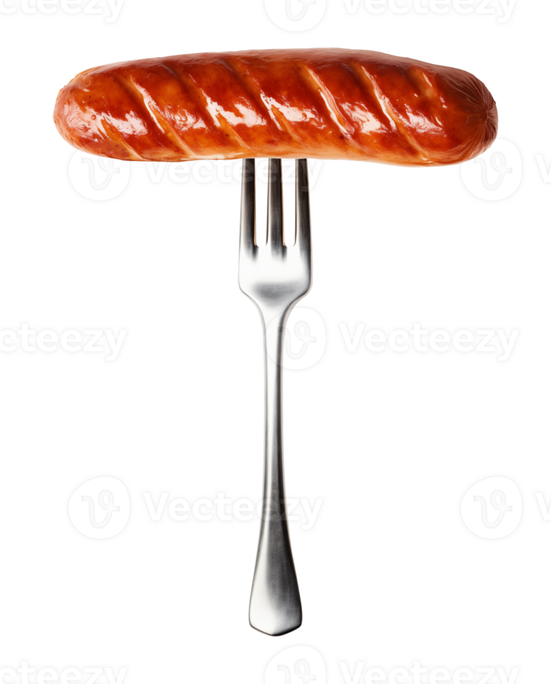 Sausage on Fork Isolated on Transparent Background png