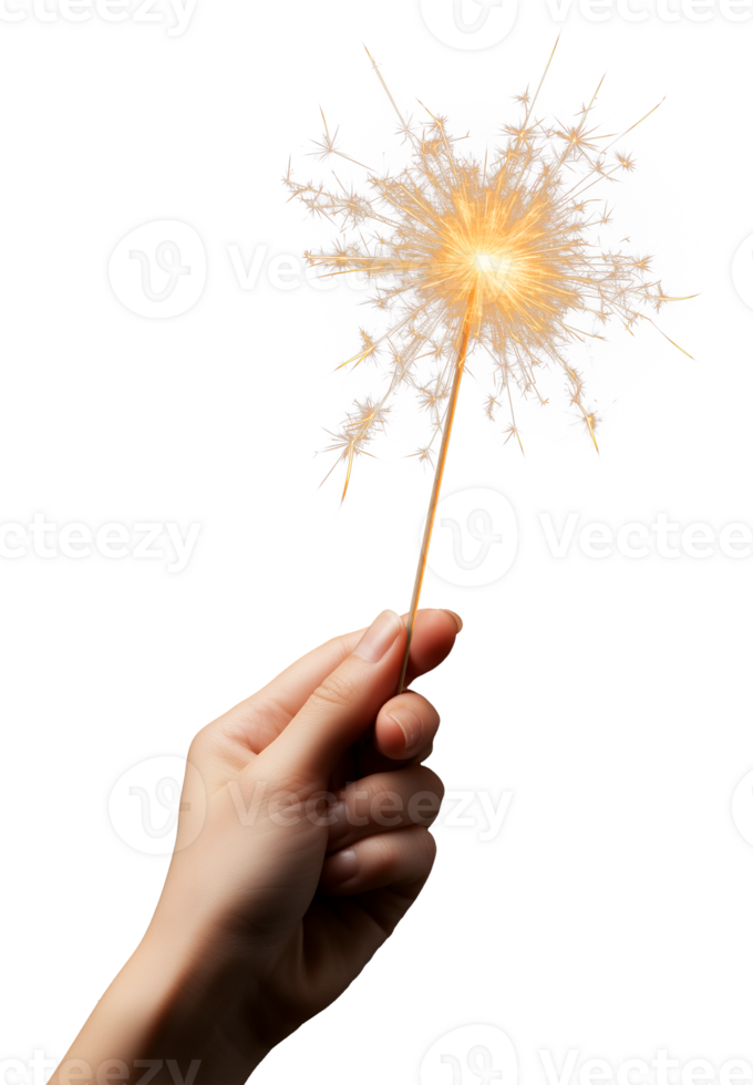Hand Holding Sparkler Firework Isolated on Transparent Background png
