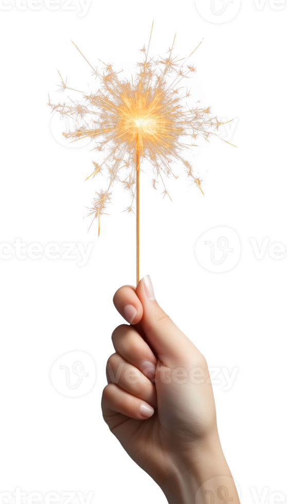 Hand Holding Sparkler Isolated on Transparent Background png