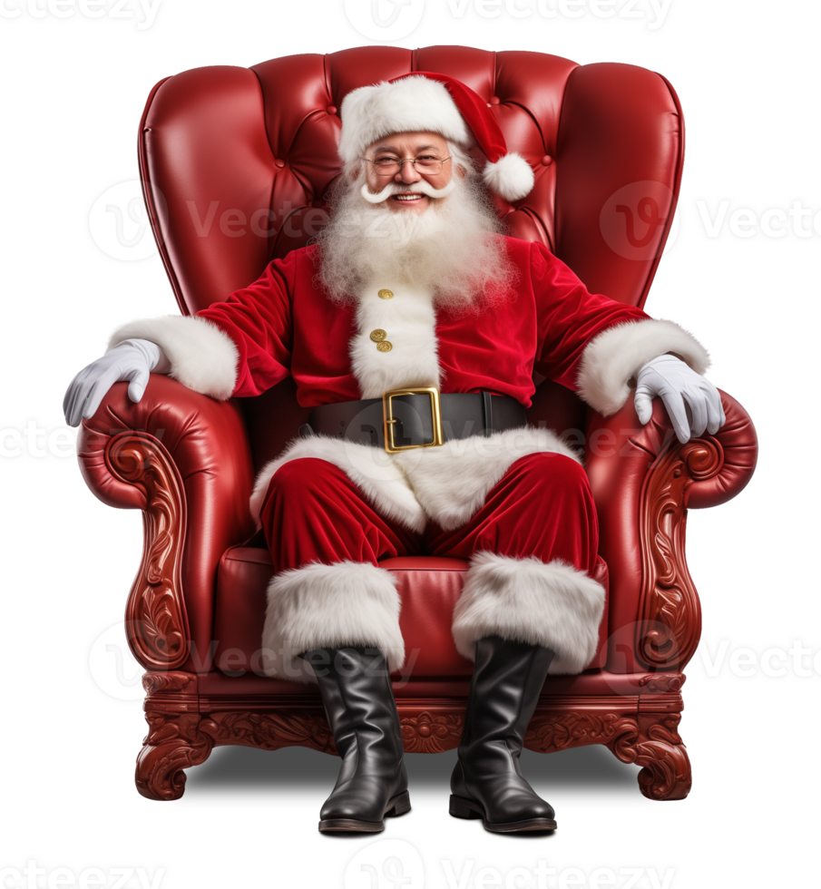 Santa Claus Sitting on Red Sofa Isolated on Transparent Background png