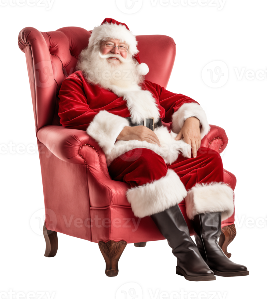 Santa Claus Sitting on Sofa Isolated on Transparent Background png