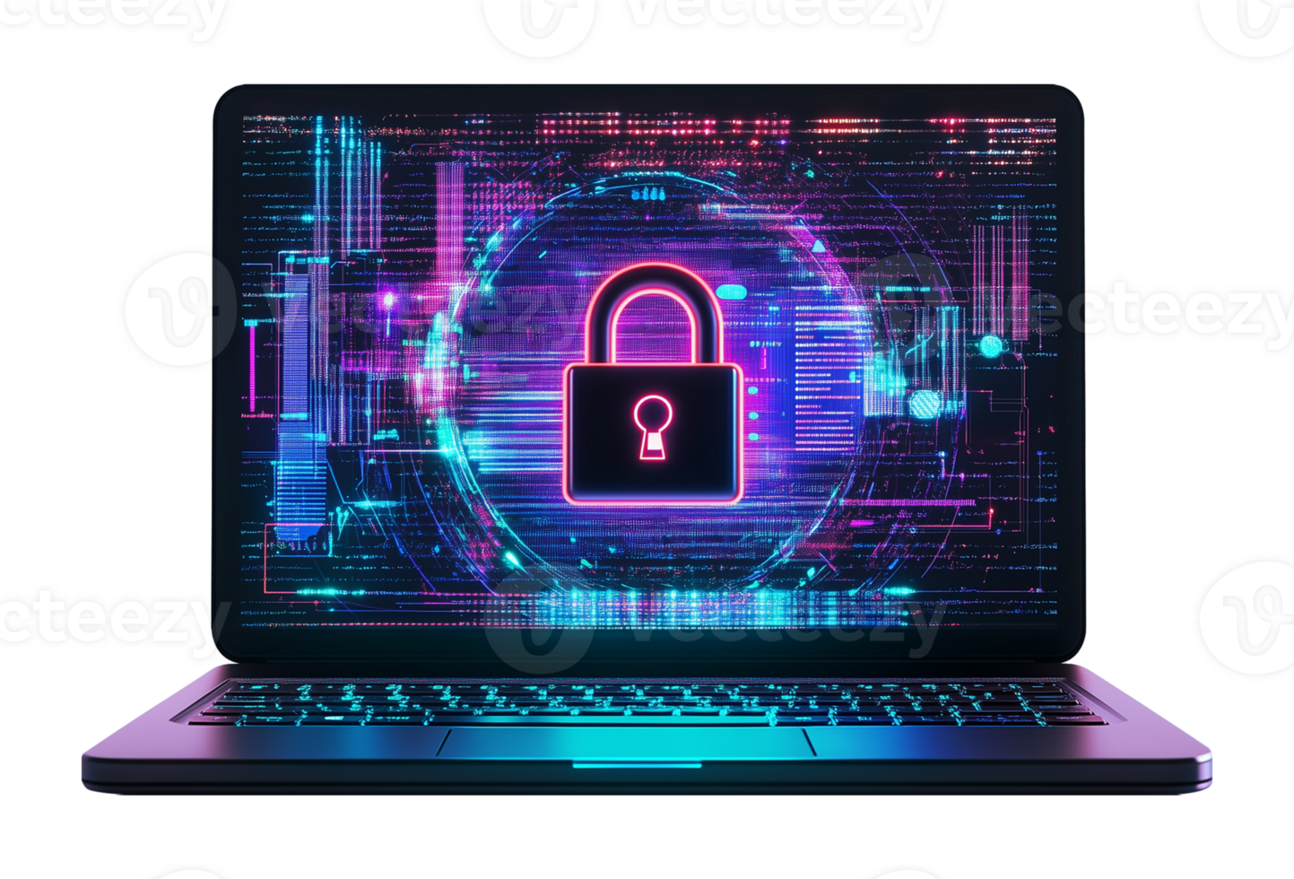 Laptop With Padlock Depicting Data Protection Cyber Security Front View ...