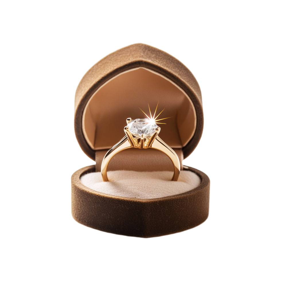 Realistic Diamond ring in a jewellery box on transparent background png