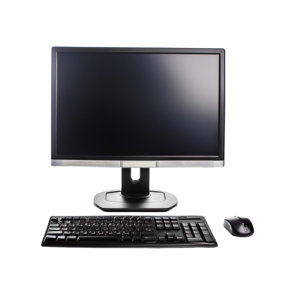 LCD computer with keyboard and mouse on transparent background png