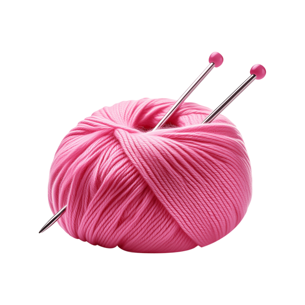 Knitting pink wool with needle on transparent background png