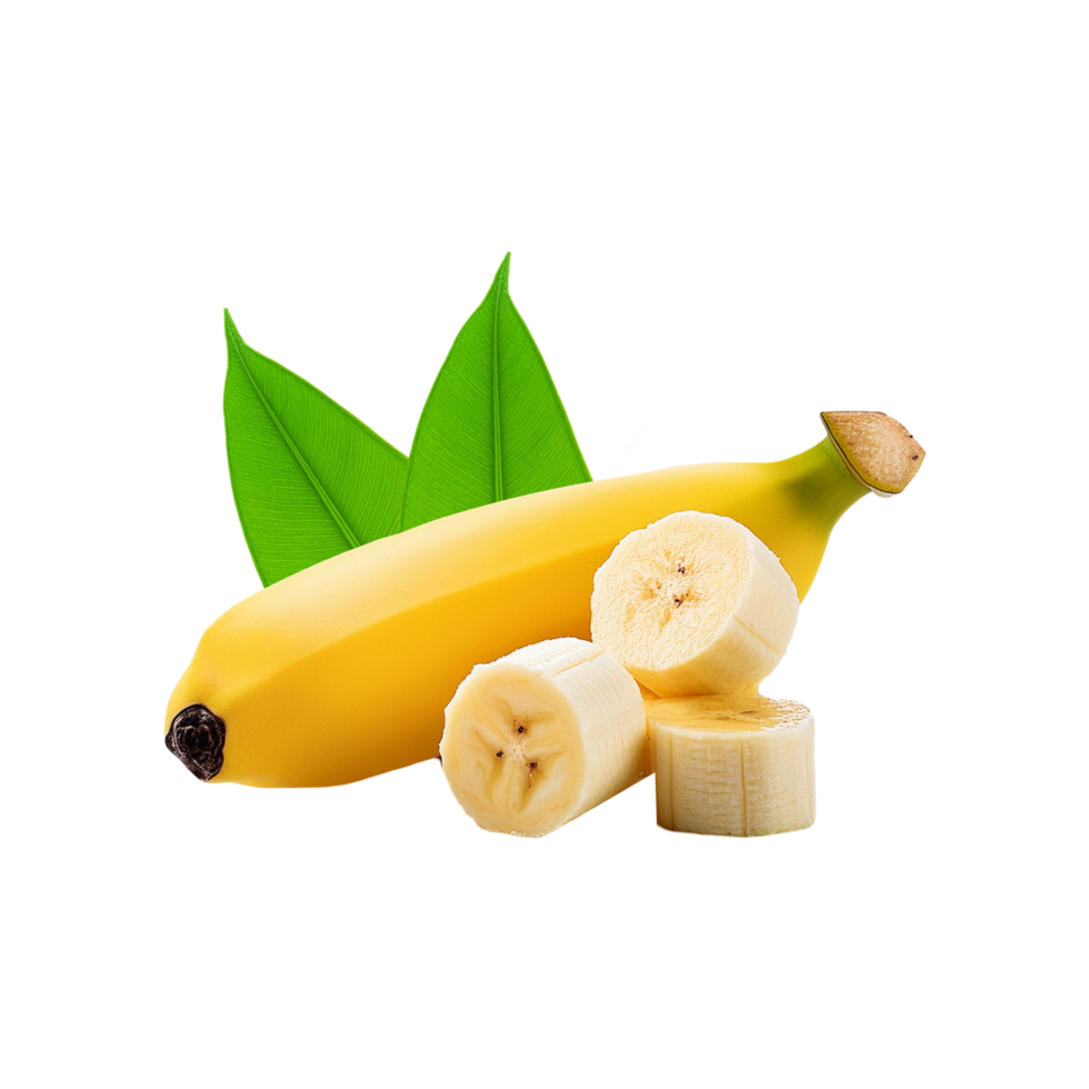 Ripe Banana fruit with slice on transparent background png