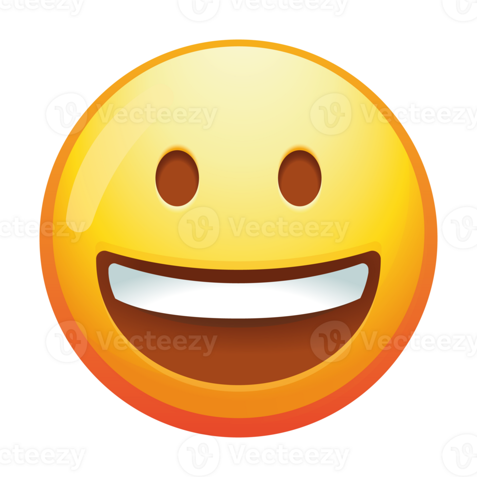 A grinning emoji face with a wide, joyful smile, expressing happiness and positivity. This cheerful emoticon is perfect for conveying joyful emotions in digital designs or as a fun visual element. png