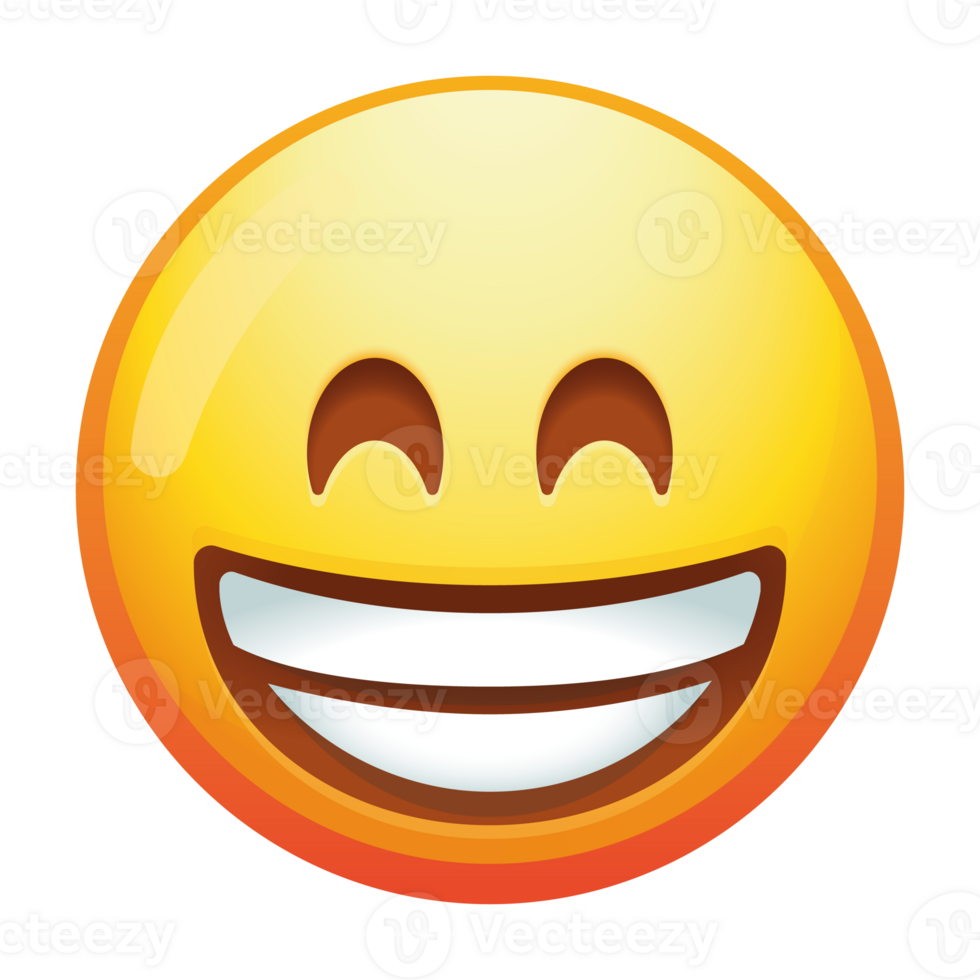 A joyful beaming emoji face with smiling eyes and a wide grin, exuding happiness and positivity with bright yellow colors and simple design. png