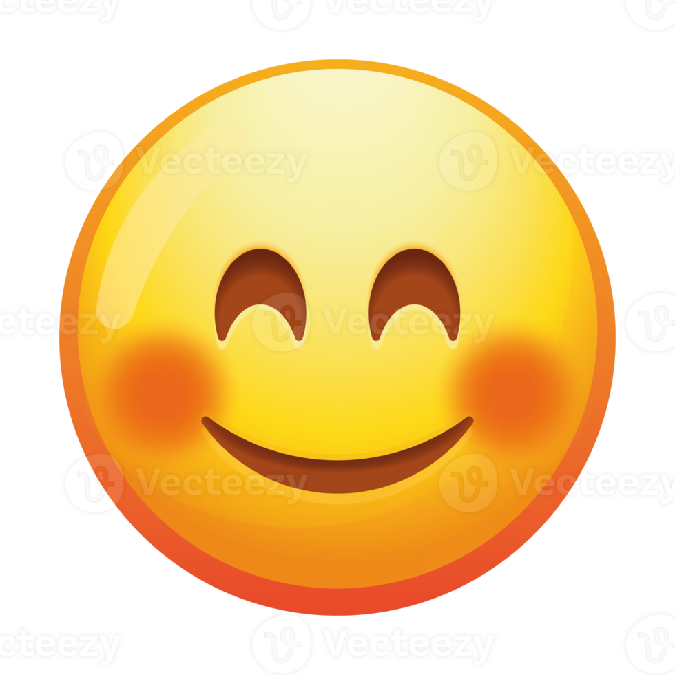 A cheerful smiling emoji face with smiling eyes, exuding joy and warmth with bright yellow colors and a friendly expression. png